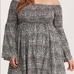 Torrid Abstract Print Smocked Bell Sleeve Dress 1X